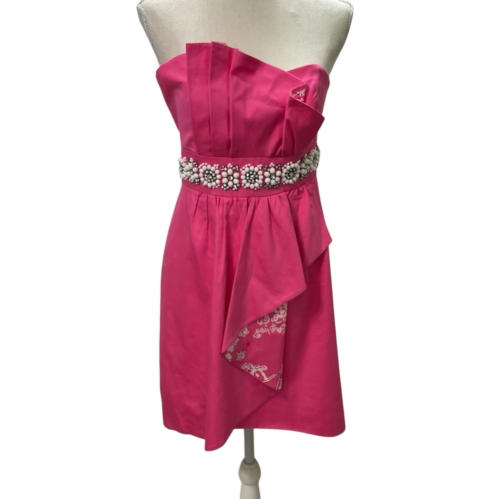 Lilly Pulitzer Women’s Crystal Dress Hottie Pink Underlay Beaded Waist size 4